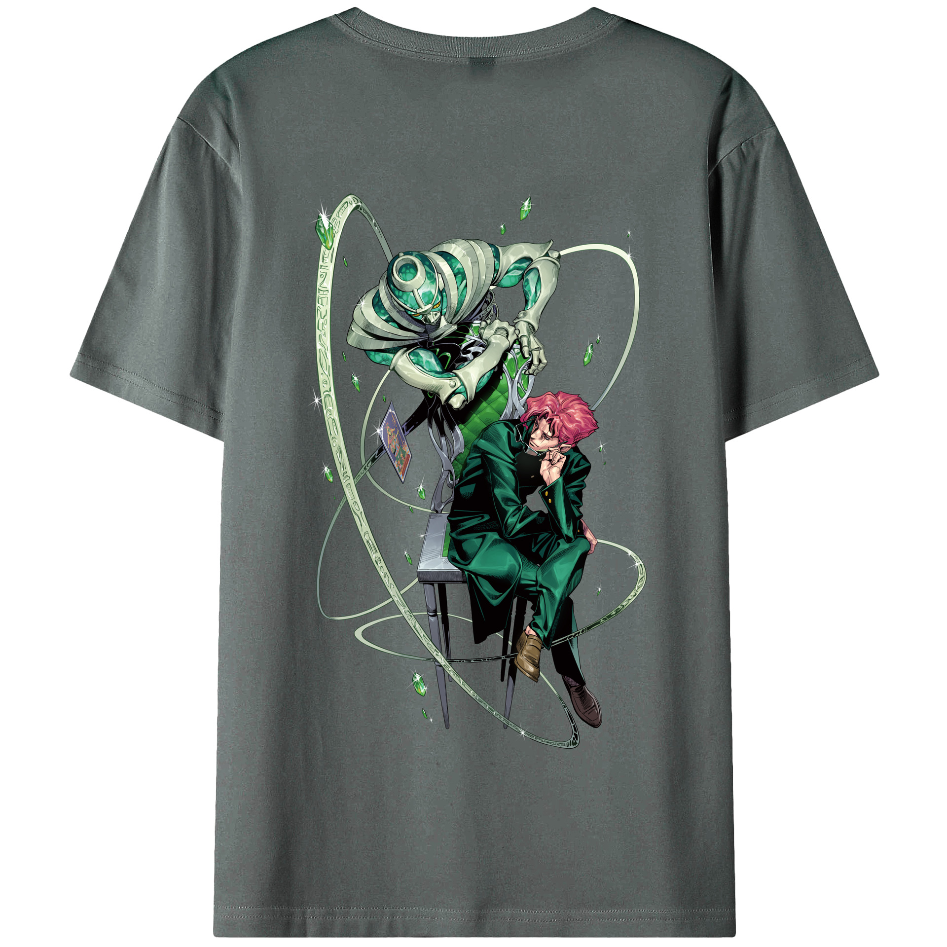 （画像用） ジョジョの奇妙な冒険 花京院 典明（かきょういん のりあき） JoJo's Bizarre Adventure Kakyoin Noriaki 綿100％半袖Tシャツ（背面プリント）